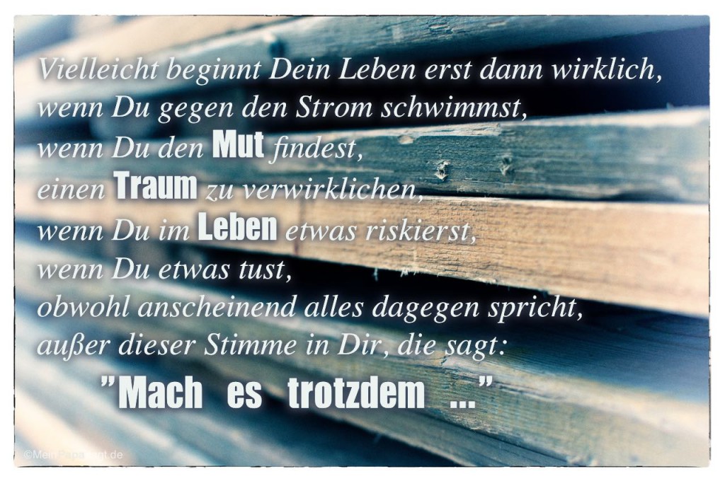 Vielleicht beginnt Dein Leben erst dann wirklich, wenn Du gegen den...