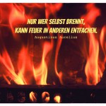 Kaminfeuer mit dem Augustinus Aurelius Zitat: Nur wer selbst brennt, kann Feuer in anderen entfachen. Augustinus Aurelius