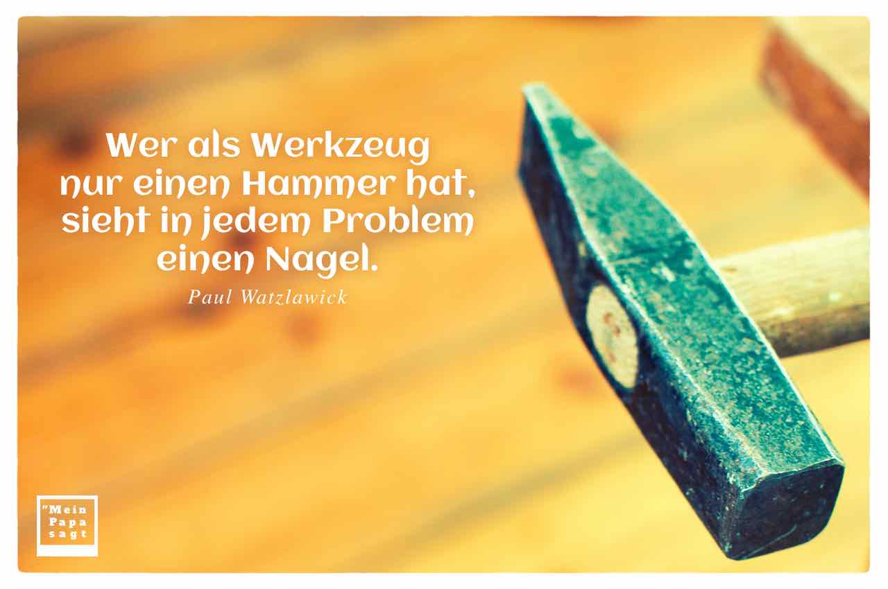 Hammer mit dem Watzlawick Zitat: Wer als Werkzeug nur einen Hammer hat, sieht in jedem Problem einen Nagel. Paul Watzlawick