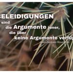 Kaktus mit dem Rousseau Zitate-Bild: Beleidigungen sind die Argumente jener, die über keine Argumente verfügen. Jean-Jacques Rousseau