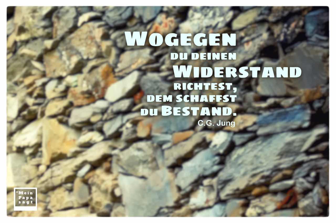 Steinmauer mit Mein Papa sagt Carl-Gustav Jung Zitate Bilder: Wogegen du deinen Widerstand richtest, dem schaffst du Bestand. C.G. Jung