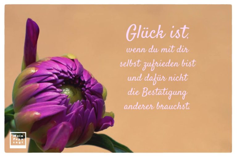 Glück ist, wenn du mit dir selbst zufrieden bist und dafür nicht die