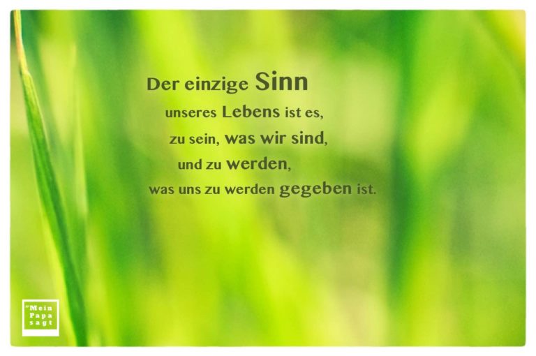 Der einzige Sinn unseres Lebens ist es, zu sein, was wir sind, und zu