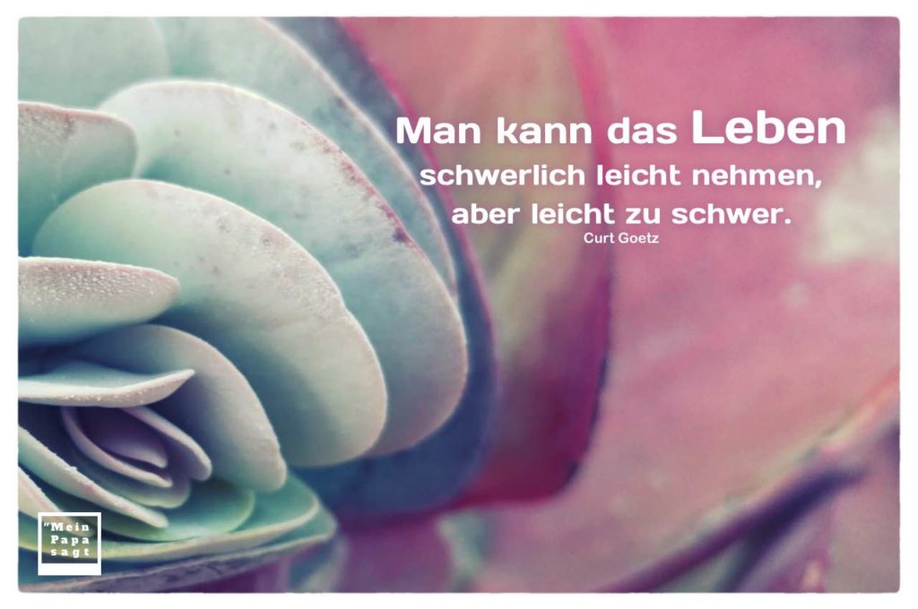 Man kann das Leben schwerlich leicht nehmen, aber leicht zu schwer