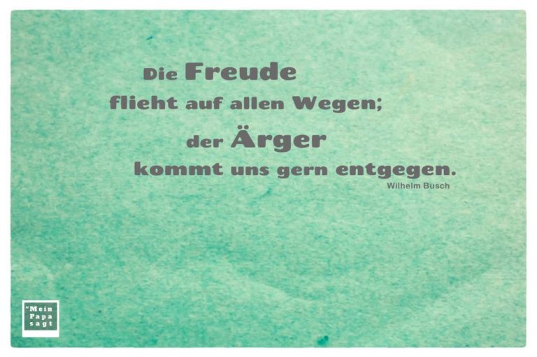 Die Freude flieht auf allen Wegen; der Ärger kommt uns gern entgegen