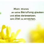 Blüten Strauch mit Curie Zitate Bilder: Man muss an seine Berufung glauben und alles daransetzen, sein Ziel zu erreichen. Marie Curie