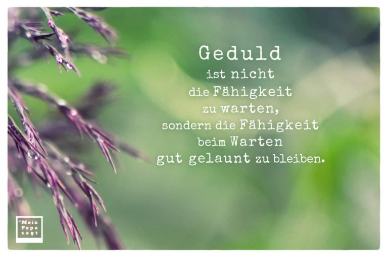 Geduld ist nicht die Fähigkeit zu warten, sondern die Fähigkeit beim Warte